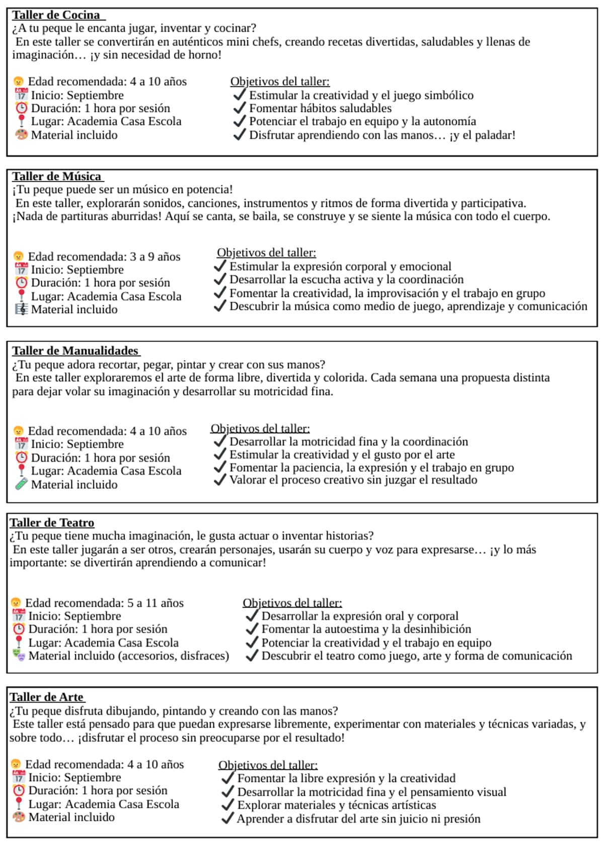 Talleres de Academia Casa Escola